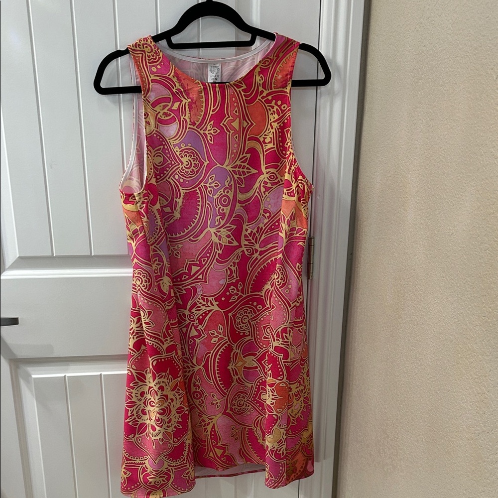 Vibrant Pink and Gold Sleeveless Dress